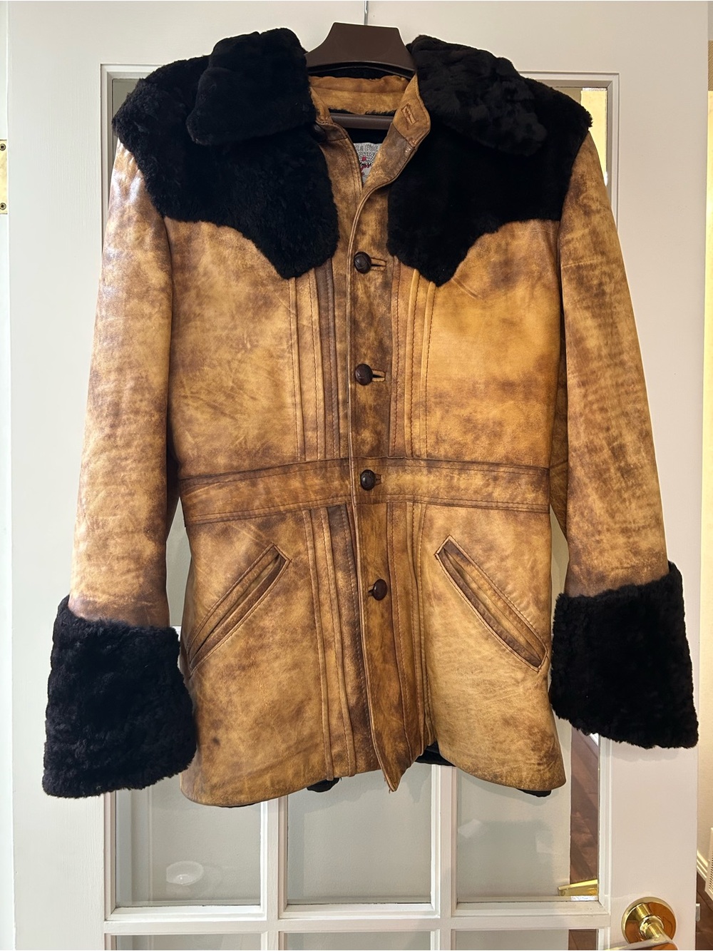 Vintage 1970s Adam & Eve Shearling Leather Rancher Western Coat 42 - Picture 2 of 6